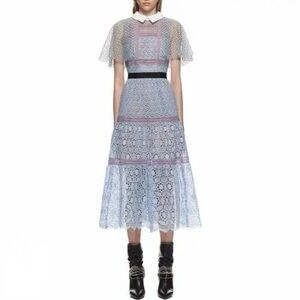 Self-Portrait Baby Blue Floral Lace Midi Dress (100% Authentic)